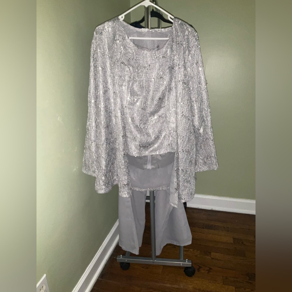 Mother of the Bride! Silver Shimmer Top and Pants Set